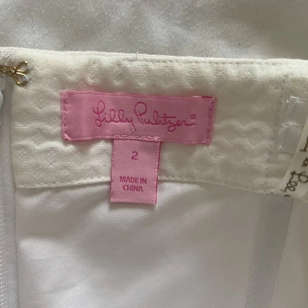 Lilly Pulitzer Strapless Textured White Dress with Gold Embroidery - Picture 7 of 9